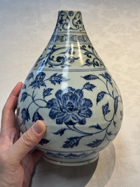 A Chinese blue and white 'yuhuchunping' vase with floral design, Ming
