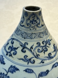 A Chinese blue and white 'yuhuchunping' vase with floral design, Ming
