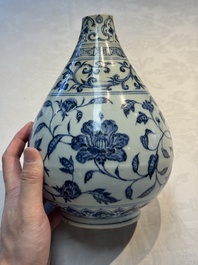 A Chinese blue and white 'yuhuchunping' vase with floral design, Ming