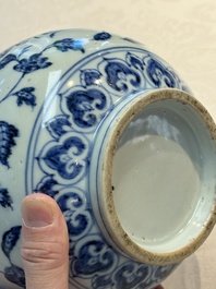 A Chinese blue and white 'yuhuchunping' vase with floral design, Ming