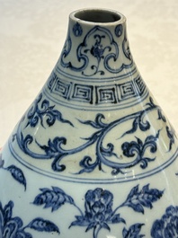 A Chinese blue and white 'yuhuchunping' vase with floral design, Ming