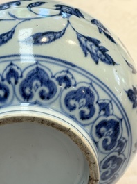 A Chinese blue and white 'yuhuchunping' vase with floral design, Ming