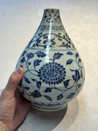 A Chinese blue and white 'yuhuchunping' vase with floral design, Ming