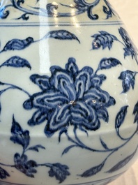 A Chinese blue and white 'yuhuchunping' vase with floral design, Ming