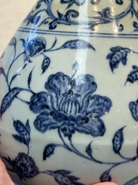 A Chinese blue and white 'yuhuchunping' vase with floral design, Ming