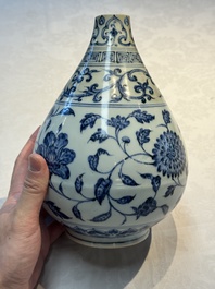 A Chinese blue and white 'yuhuchunping' vase with floral design, Ming