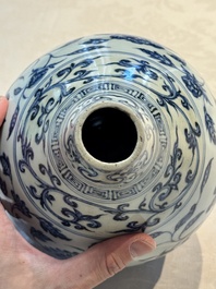 A Chinese blue and white 'yuhuchunping' vase with floral design, Ming