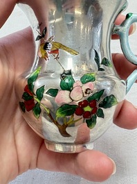 A pair of Chinese enamelled silver handled cups, Zu Wen 足紋 mark, 20th C.