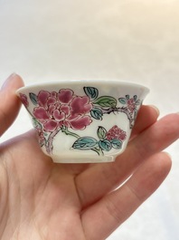 A set of six Chinese famille rose 'peonies' cups and saucers, Yongzheng/Qianlong