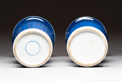 A pair of Chinese gilt-decorated powder-blue 'yenyen' vases, Kangxi
