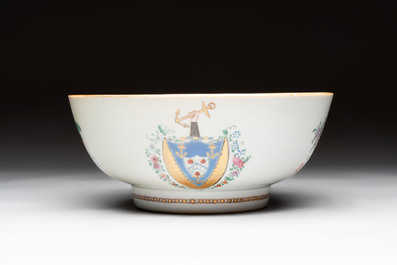 A Chinese famille rose armorial bowl with the arms of Byde with Hope in pretense, Qianlong, ca. 1775