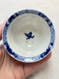A Chinese blue and white reticulated double-walled cup, ruyi mark, Kangxi
