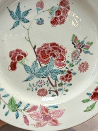 Two Chinese famille rose plates with floral design, Yongzheng/Qianlong
