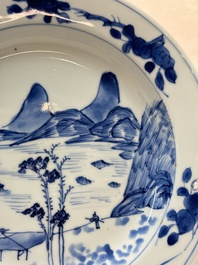 A Chinese blue and white 'Master of the Rocks' plate, Kangxi