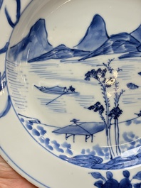 A Chinese blue and white 'Master of the Rocks' plate, Kangxi