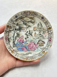 A Chinese famille rose 'erotic subject' cup and saucer, Yongzheng/Qianlong