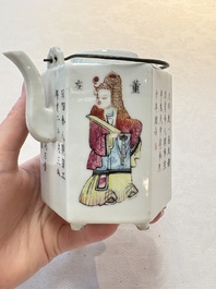 A Chinese famille rose 'Wu Shuang Pu' teapot and a famille rose covered wine pot, 19th C.