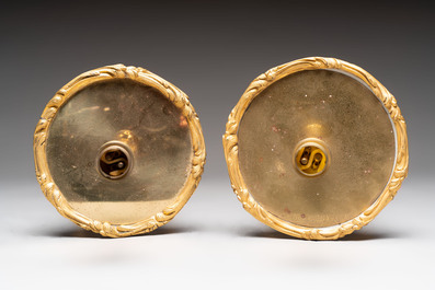 A pair of Chinese famille rose vases with fine gilt-bronze lamp mounts, Yongzheng