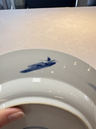A Chinese blue and white 'elegant ladies' dish, Kangxi mark and of the period