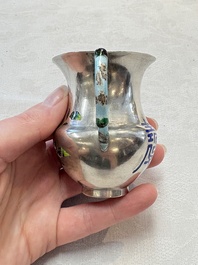 A pair of Chinese enamelled silver handled cups, Zu Wen 足紋 mark, 20th C.