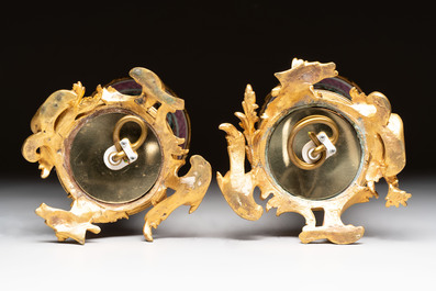 A pair of Chinese famille rose vases with fine gilt-bronze lamp mounts, Yongzheng