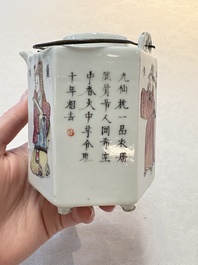 A Chinese famille rose 'Wu Shuang Pu' teapot and a famille rose covered wine pot, 19th C.