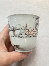 A Chinese famille rose 'erotic subject' cup and saucer, Yongzheng/Qianlong