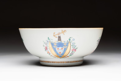 A Chinese famille rose armorial bowl with the arms of Byde with Hope in pretense, Qianlong, ca. 1775
