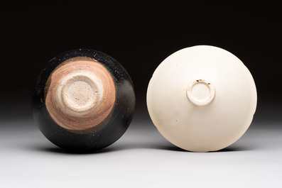 A Chinese Jizhou papercut resist-decorated 'plum blossom' bowl and a white-glazed bowl, Southern Song/Ming