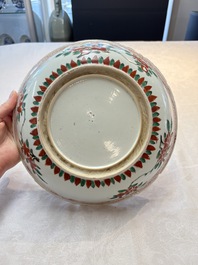 A Chinese blue and white 'floral' dish and a wucai 'floral' dish, Shunzhi/ Kangxi