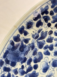 A Chinese blue and white 'floral' dish and a wucai 'floral' dish, Shunzhi/ Kangxi
