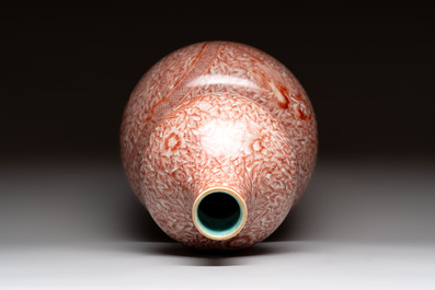 A Chinese iron-red-decorated 'dragon and phoenix' double-gourd vase, Qianlong mark, Republic