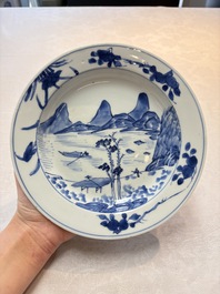 A Chinese blue and white 'Master of the Rocks' plate, Kangxi
