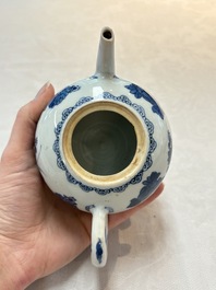 A Chinese blue and white teapot and cover with floral design, Kangxi