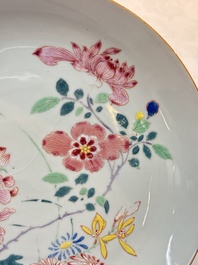 Two Chinese famille rose plates with floral design, Yongzheng/Qianlong