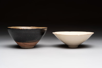 A Chinese Jizhou papercut resist-decorated 'plum blossom' bowl and a white-glazed bowl, Southern Song/Ming