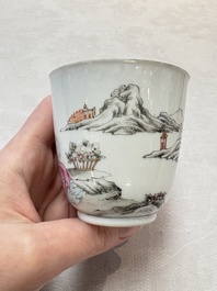 A Chinese famille rose 'erotic subject' cup and saucer, Yongzheng/Qianlong