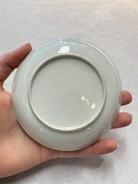 A Chinese famille rose 'erotic subject' cup and saucer, Yongzheng/Qianlong
