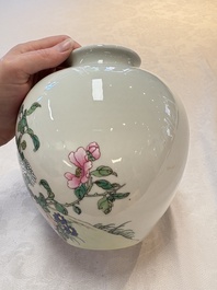 A Chinese falangcai 'quails among flowers' vase, 19/20th C.