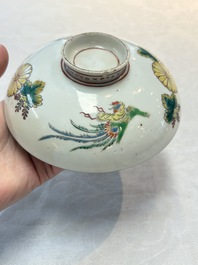 A Japanese ko-Imari 'phoenix' bowl and cover, Genroku Hachi Kinoto-i 元禄八乙亥 and Fu 福 mark, dated 1695