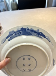 A Chinese blue and white 'elegant ladies' dish, Kangxi mark and of the period