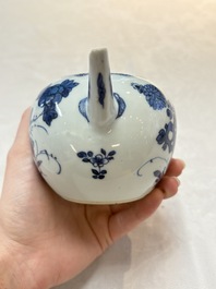 A Chinese blue and white teapot and cover with floral design, Kangxi