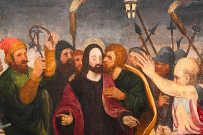 Pieter Claeissens the Elder (Bruges, 1499-1576): 'The Betrayal of Christ', oil on panel, 16th C.