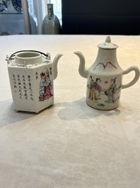 A Chinese famille rose 'Wu Shuang Pu' teapot and a famille rose covered wine pot, 19th C.