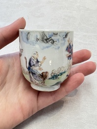 A pair of Chinese famille rose 'Luohan' cups, Qianlong