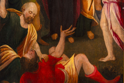 Pieter Claeissens the Elder (Bruges, 1499-1576): 'The Betrayal of Christ', oil on panel, 16th C.