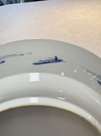 A Chinese blue and white 'elegant ladies' dish, Kangxi mark and of the period