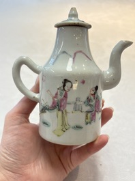 A Chinese famille rose 'Wu Shuang Pu' teapot and a famille rose covered wine pot, 19th C.