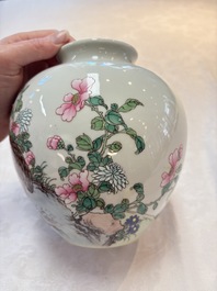 A Chinese falangcai 'quails among flowers' vase, 19/20th C.