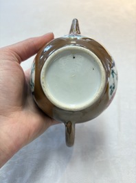 A Chinese famille rose capucin-brown-ground teapot and a Yixing stoneware teapot, Kangxi/Qianlong